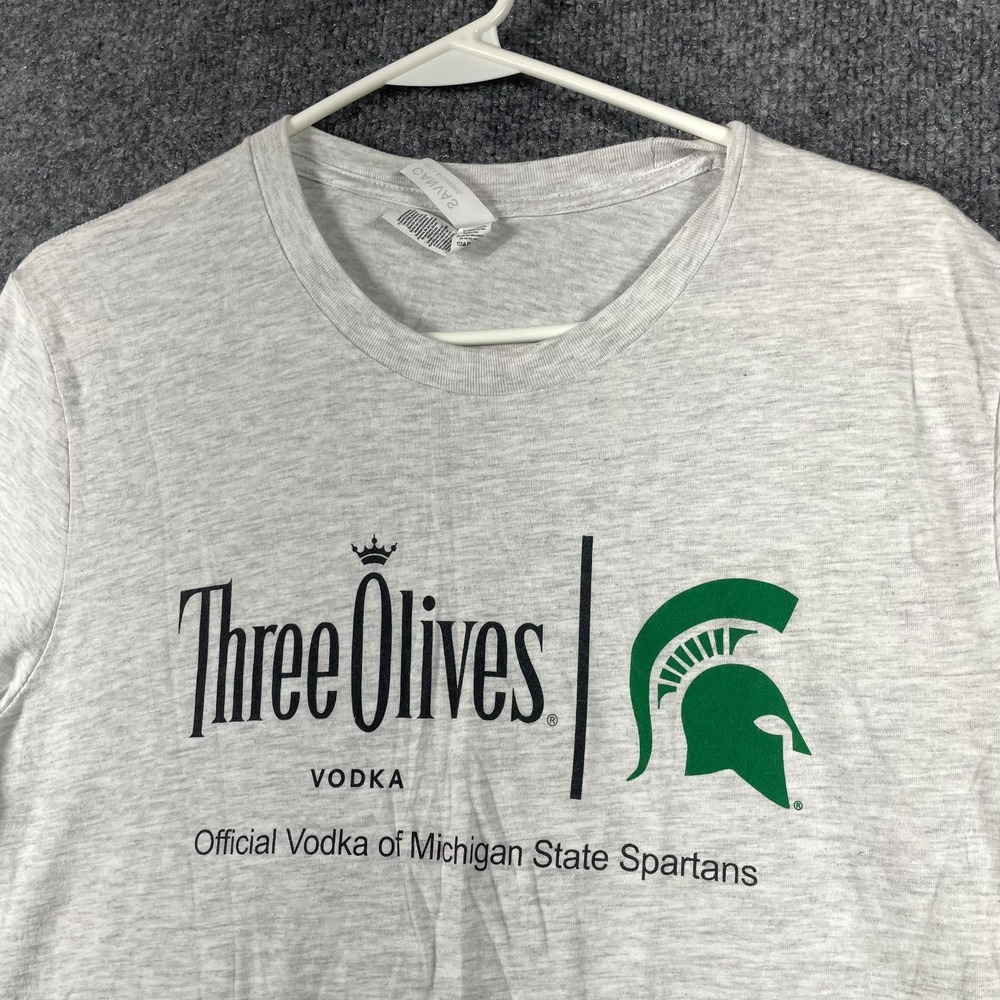 Michigan State Spartans T Shirt Womens Large Gray Three Olives Vodka Party Bar